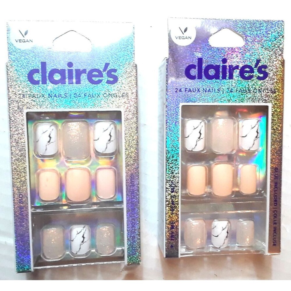24pcs Claire's Press On Short Nails False Nails Vegan Glue Included Lot Of 2
